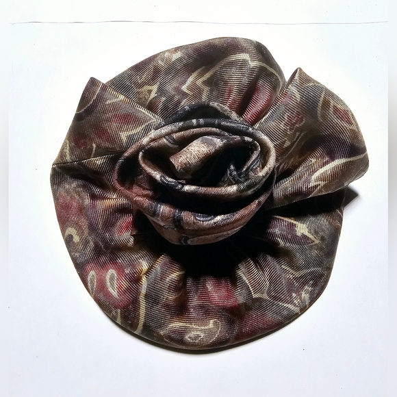 Camelia flower neutral dark colors tie scarf repurposed handmade brooch corsage - Picture 4 of 8